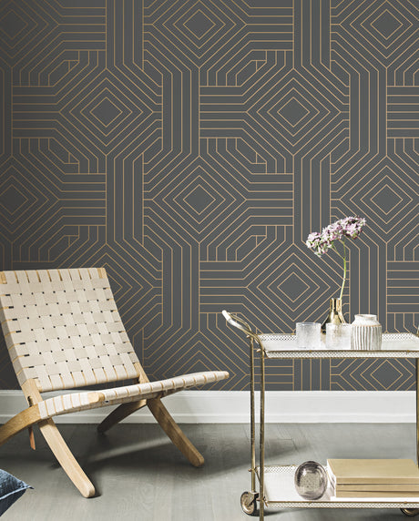 York CI2371 Diverging Diamonds Dark Grey Wallpaper