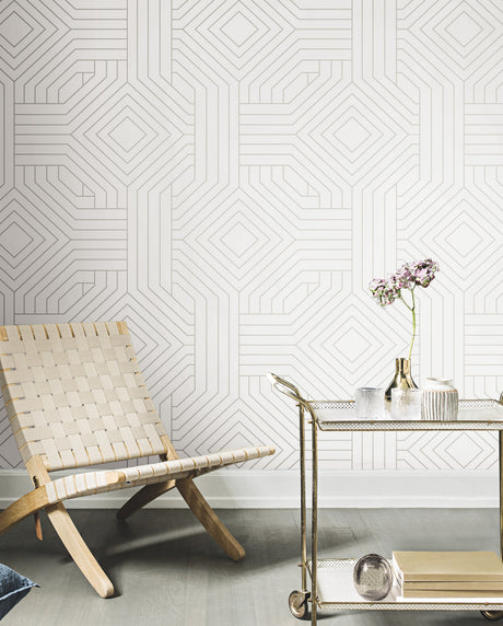 York CI2374 Diverging Diamonds White Wallpaper