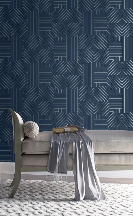 York CI2375 Diverging Diamonds Navy Wallpaper