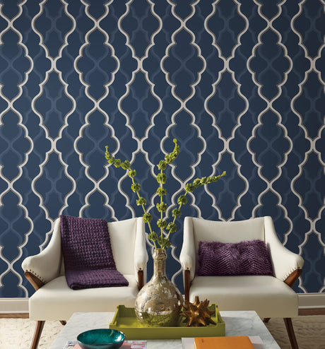 York CI2393 Double Damask Dark Blue Wallpaper