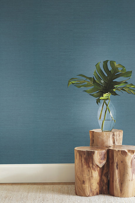 York CL1029 Sisal Twill Grasscloth Teal Wallpaper