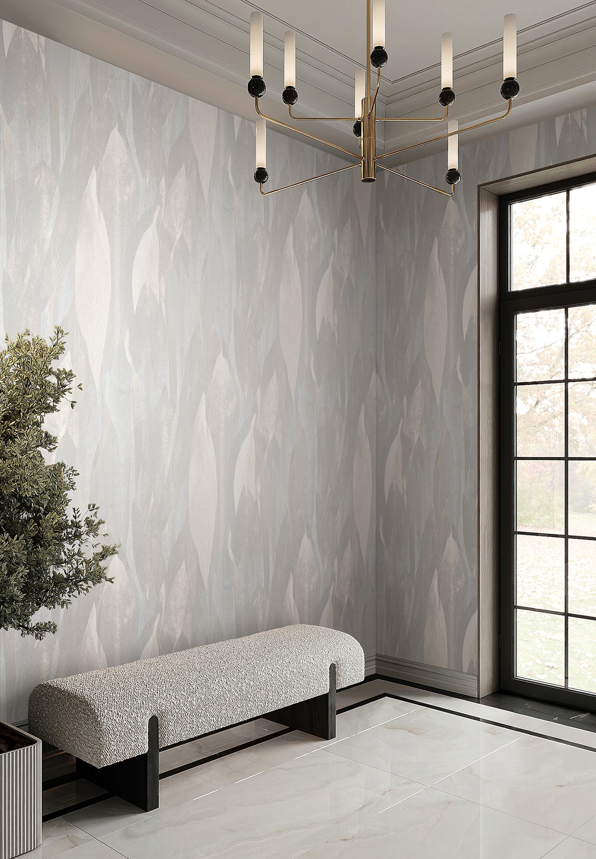 Candice Olson COD0601 Shimmering Canopy Light Grey Botanical Wallpaper