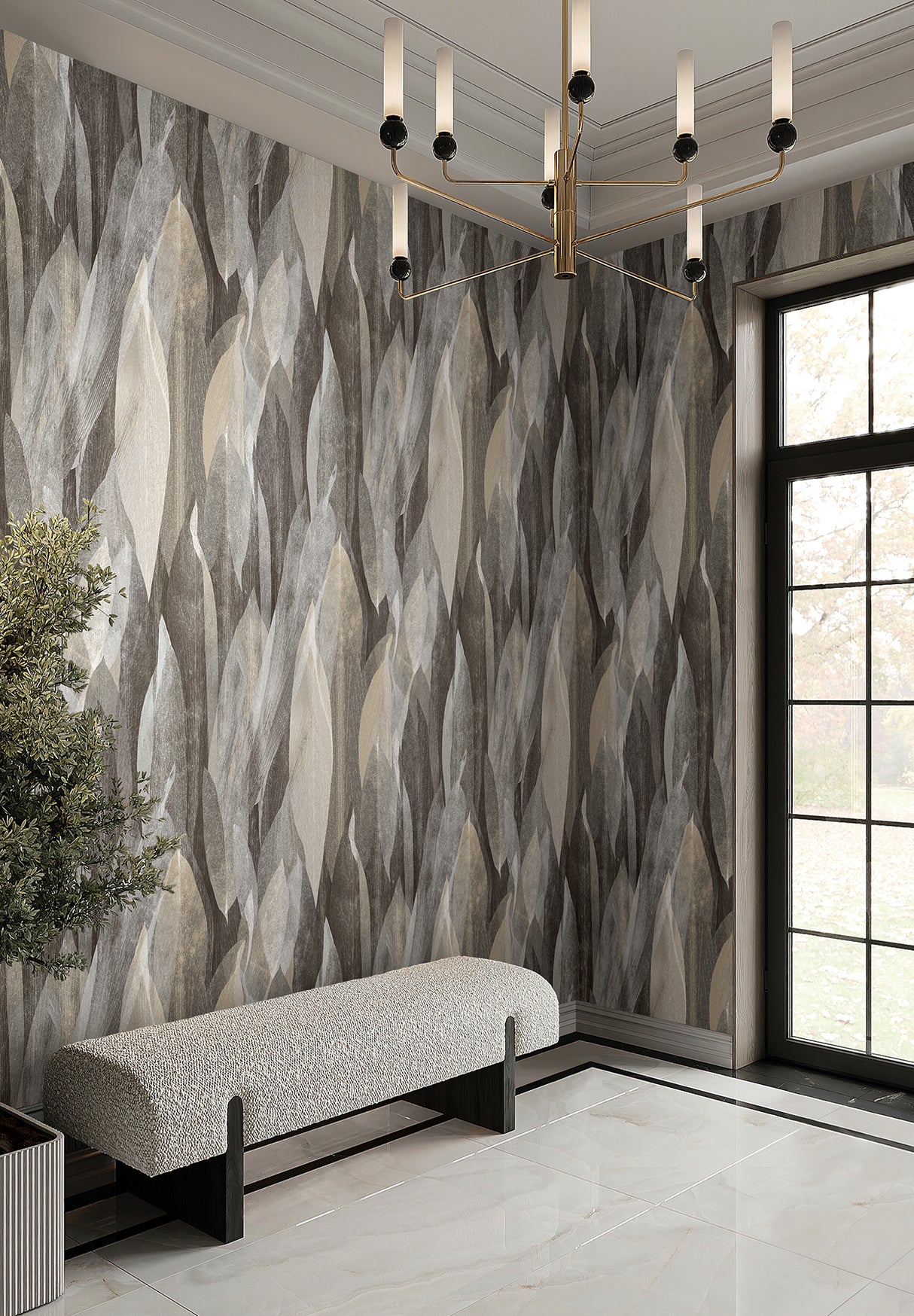 Candice Olson COD0603 Shimmering Canopy Charcoal Botanical Wallpaper