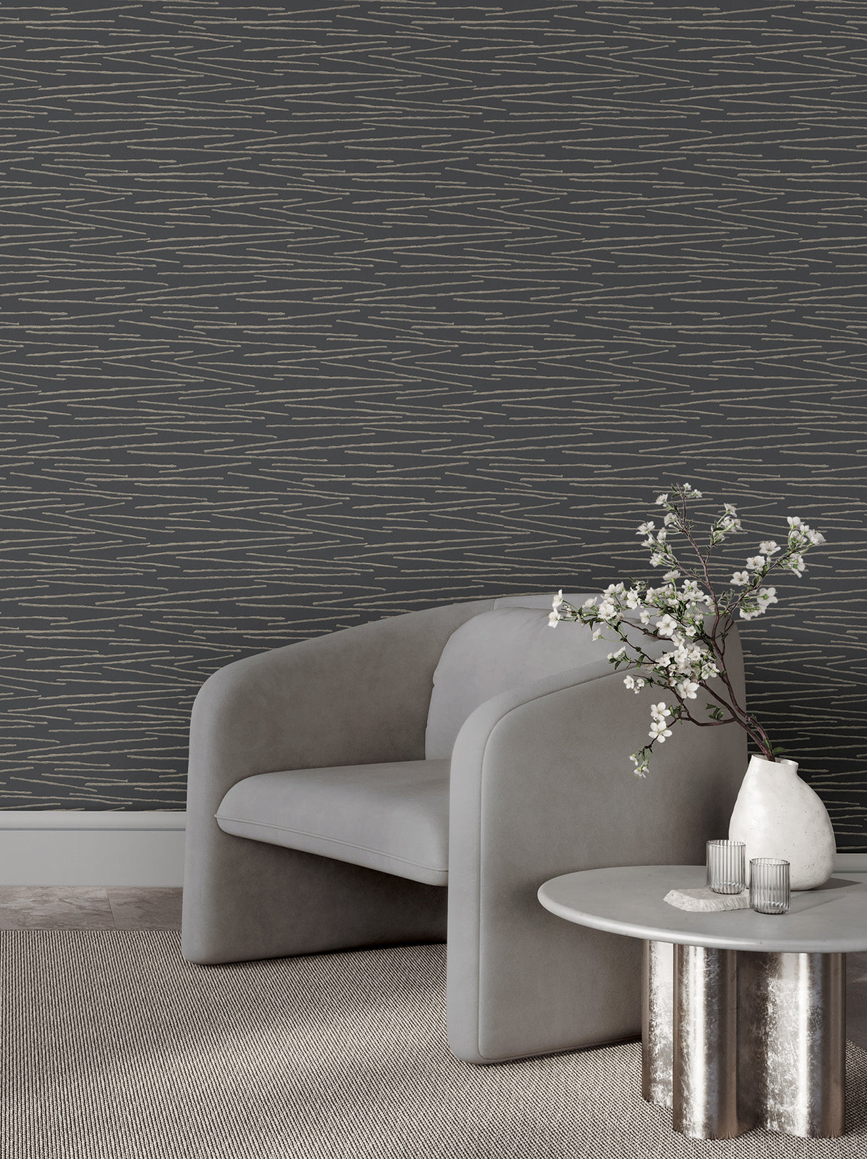 Candice Olson COD0624 Foundations Charcoal Striated Wallpaper