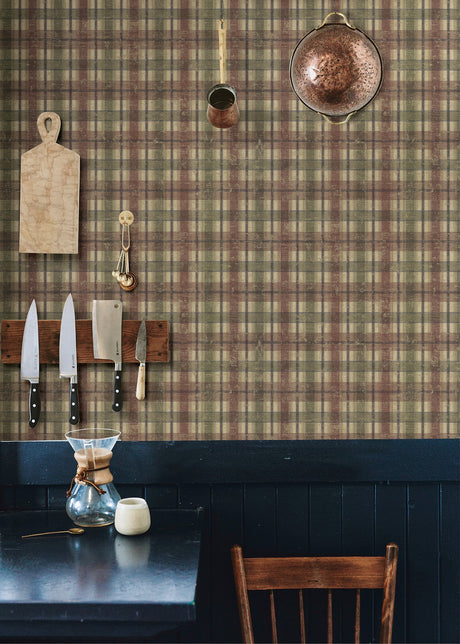 Chesapeake CTR16139 Nellie Brick Wooden Plaid Wallpaper