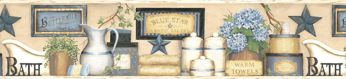 Chesapeake CTR63101B Martha Blue Country Bath Border