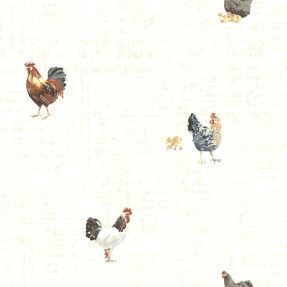 Chesapeake CTR64212 Lisle Cream Roosters & Script Wallpaper