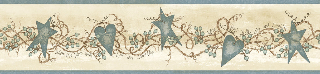 Chesapeake CTR65173B Paxton Blue Tin Hearts & Stars Border