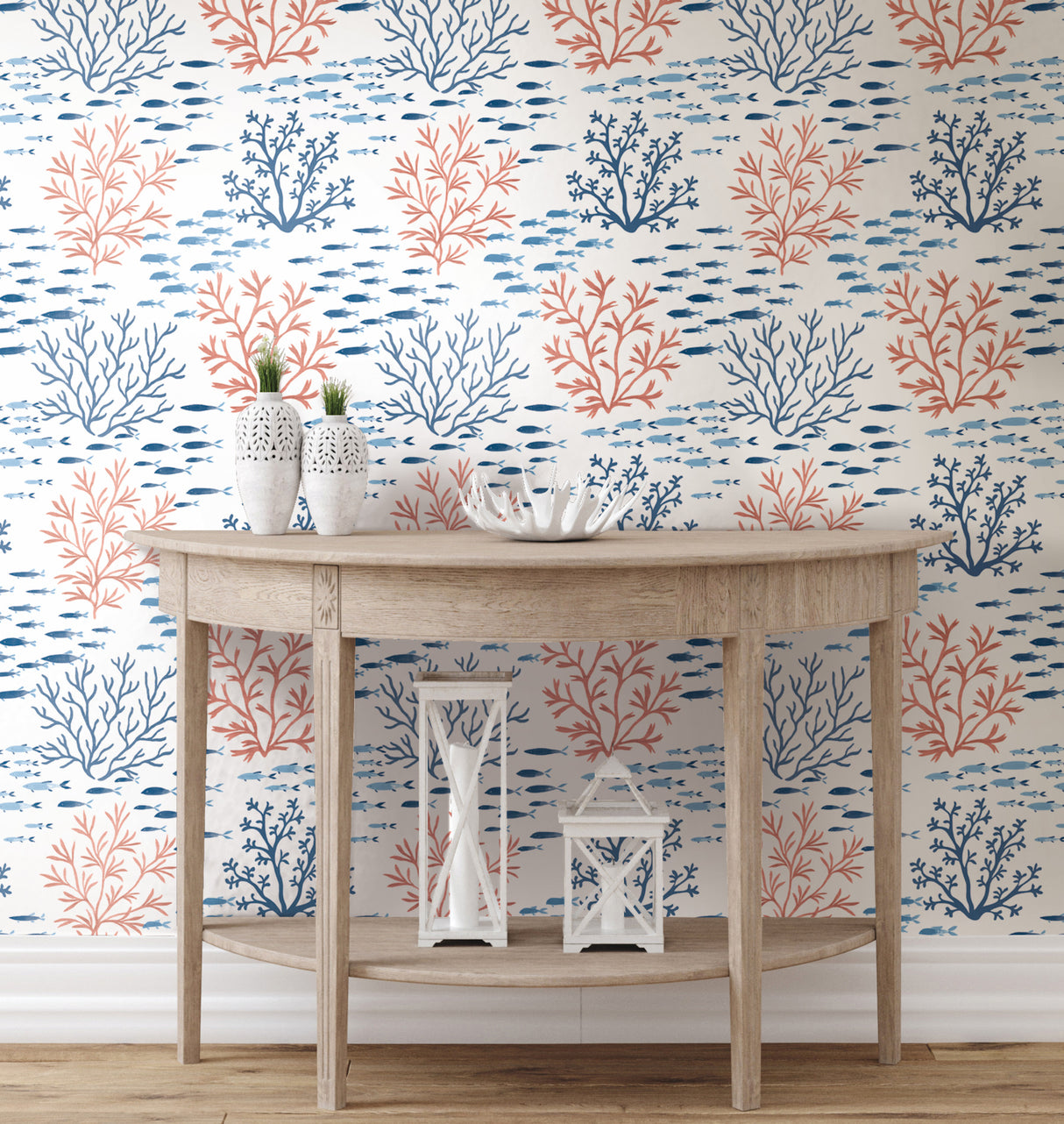 York CV4405 Marine Garden Coral & Navy Wallpaper