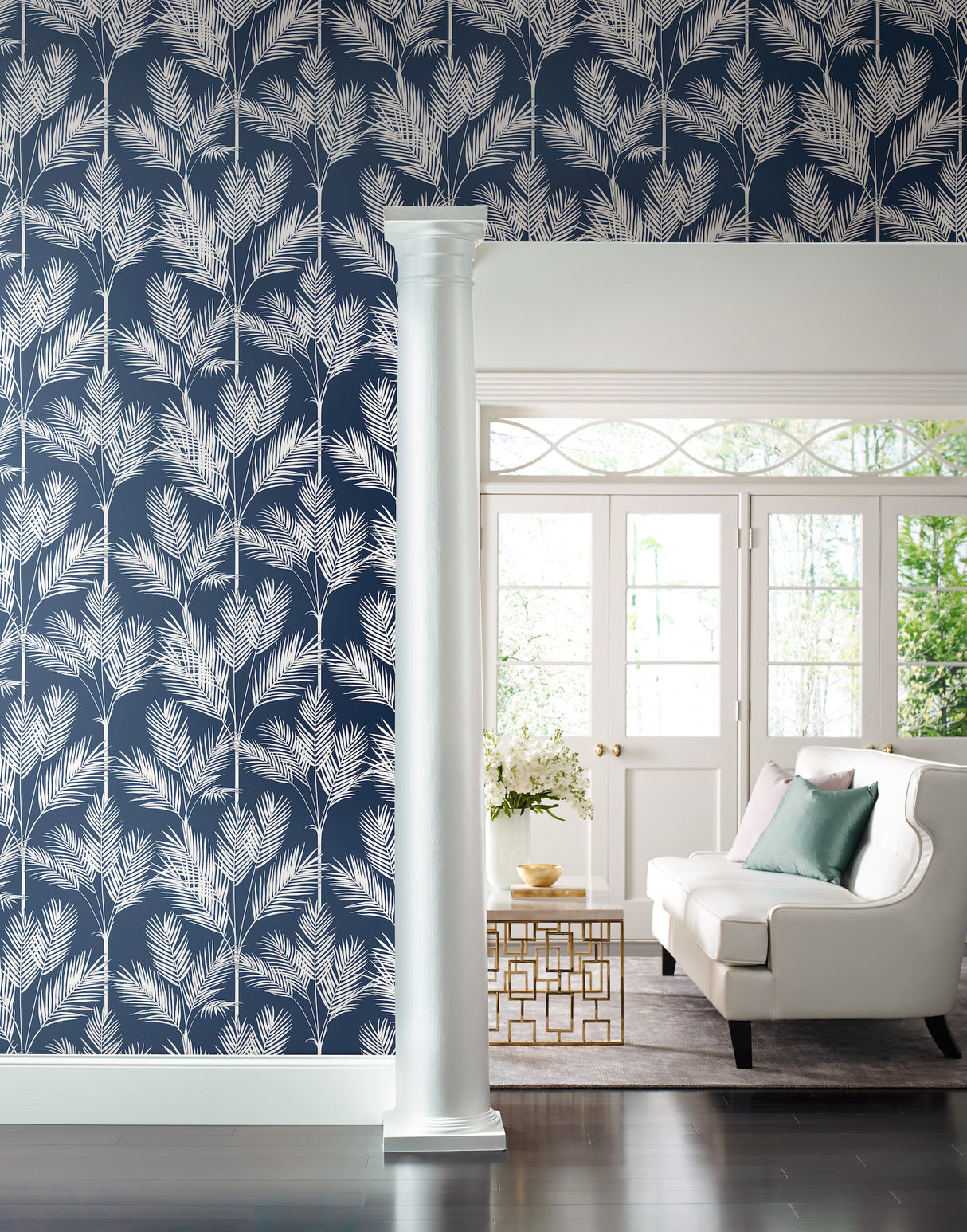 York CV4410 King Palm Silhouette Navy Wallpaper