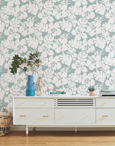 York CV4439 Hibiscus Arboretum Light Grey Wallpaper