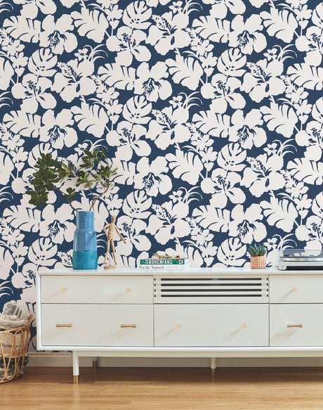 York CV4441 Hibiscus Arboretum Navy Wallpaper