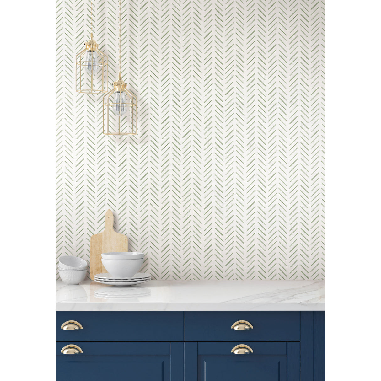 York CV4452 Painted Herringbone Green Wallpaper