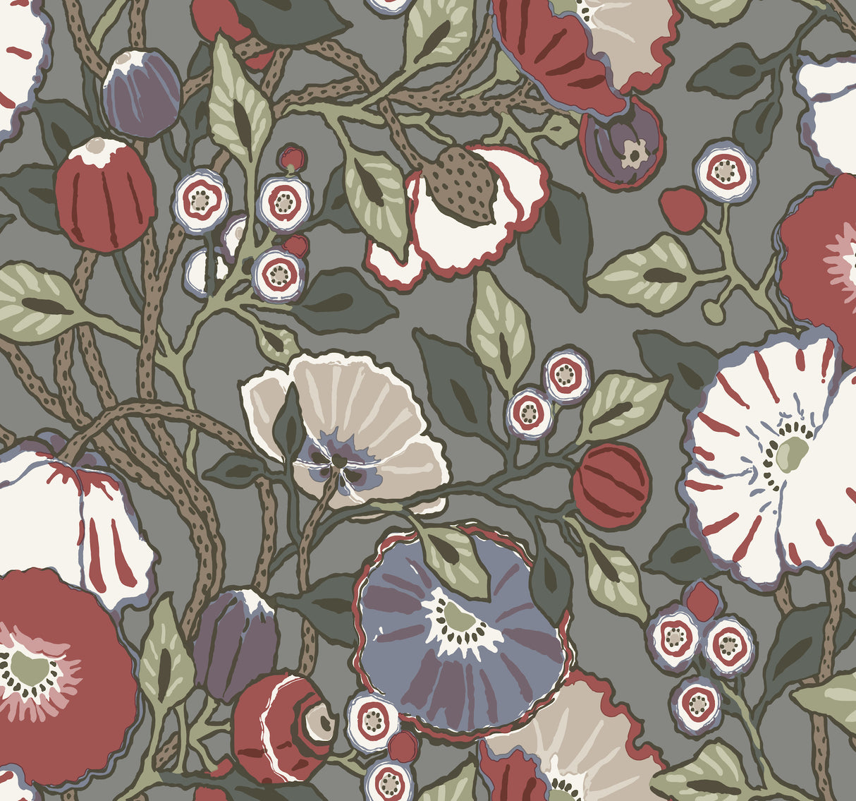 York CY1518 Charcoal Vincent Poppies Wallpaper