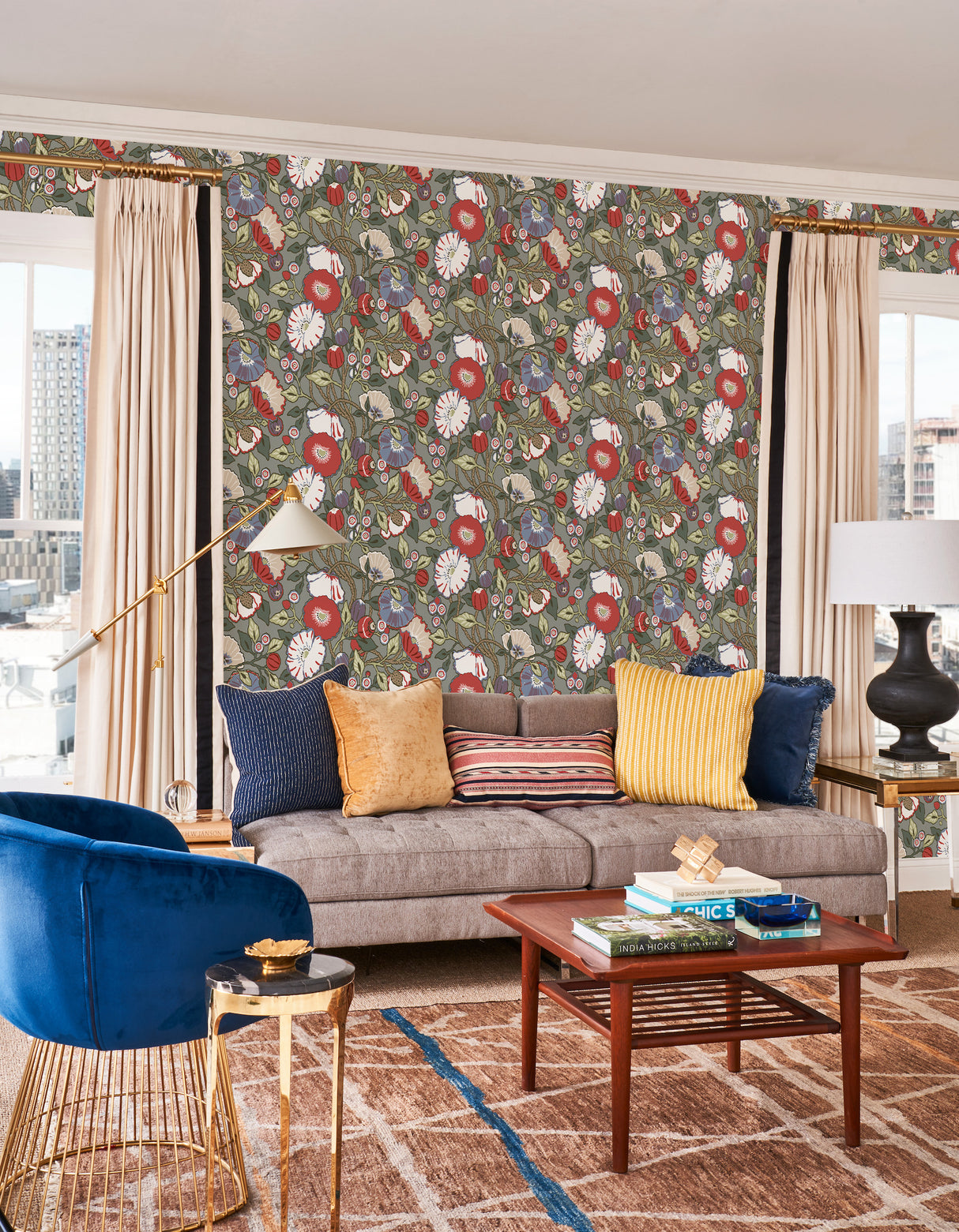 York CY1518 Charcoal Vincent Poppies Wallpaper