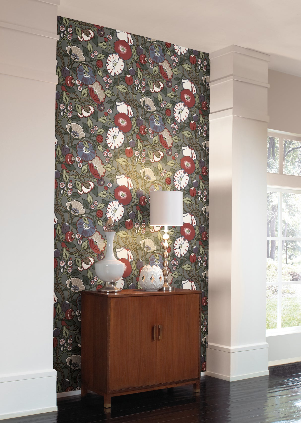 York CY1518 Charcoal Vincent Poppies Wallpaper