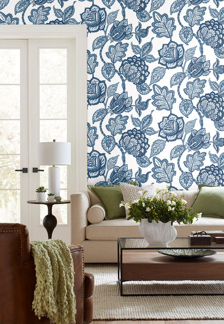 York CY1535 White & Blue Midsummer Jacobean Wallpaper
