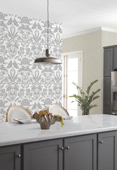 York CY1582 Grey Botanical Damask Wallpaper