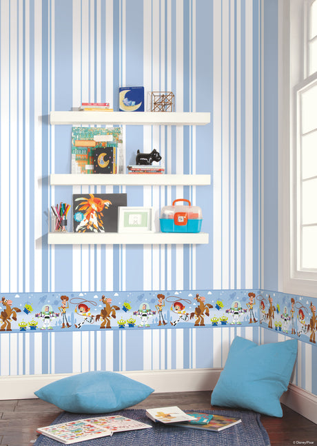 York DI0908 Disney & Pixar Toy Story 4 Owens Stripe Blue Wallpaper