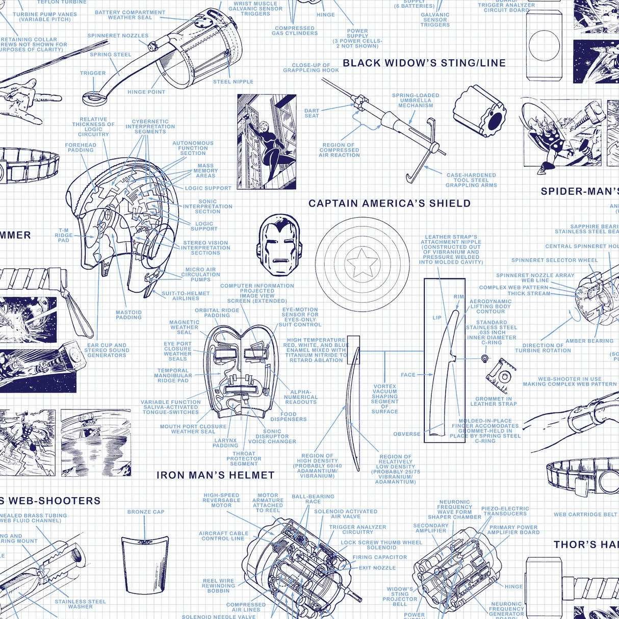 York DI0935 Marvels Heroes Schematics Blue Wallpaper