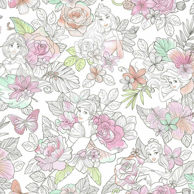 RoomMates RMK11800WP Disney Princess Royal Floral Peel and Stick Wallpaper - Eade's Wallpaper