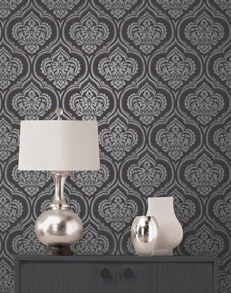 Fine Decor DL40590 Glitz Grey Ornamental Damask Wallpaper