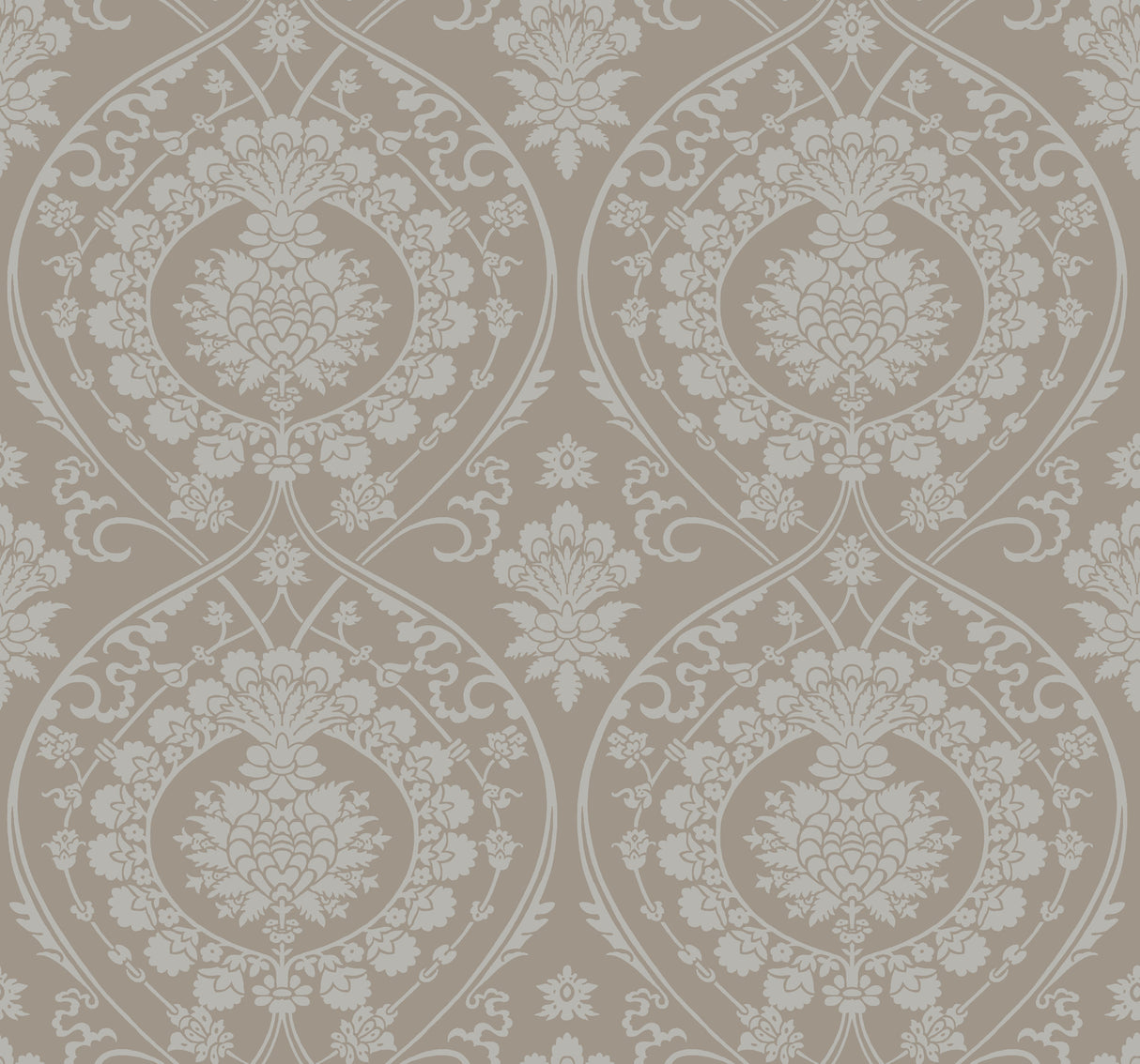 York DM4902 Imperial Damask Beige & Silver Wallpaper