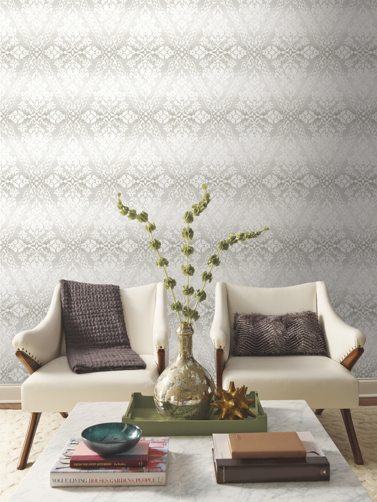 York DM4934 Tudor Diamond Damask Grey Wallpaper