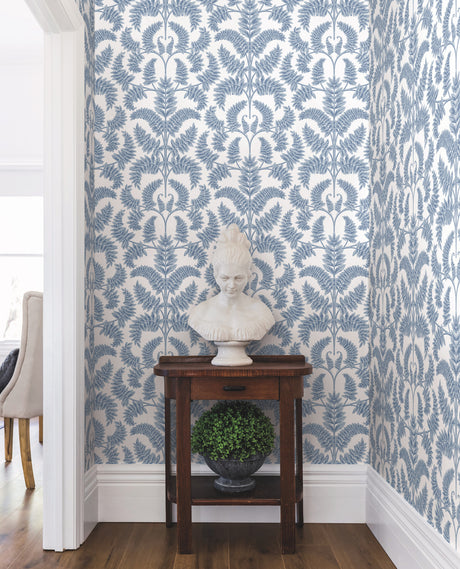 York DM4962 Royal Fern Damask Blue Wallpaper
