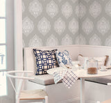 York DM4984 Signet Medallion Damask Grey Wallpaper