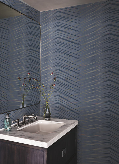 York DT5053 Glistening Chevron Navy Wallpaper