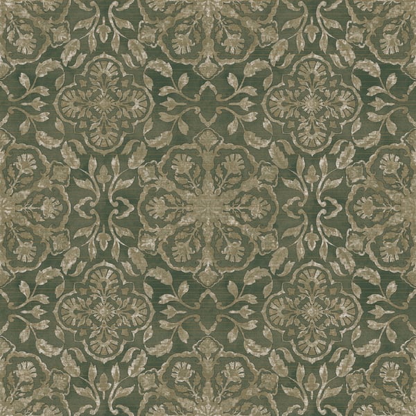 Galerie DWP0353-01 Green Floral Stripe - Eade's Wallpaper