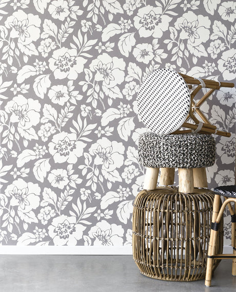 Eijffinger EJ363065 Avens Grey Floral Wallpaper