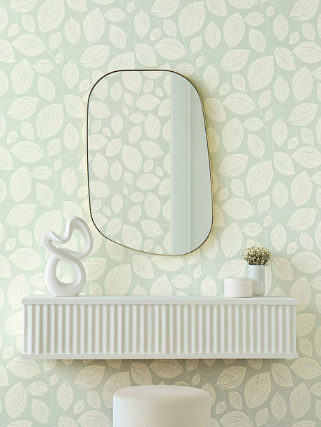 York EV3921 Contoured Leaves Green Wallpaper