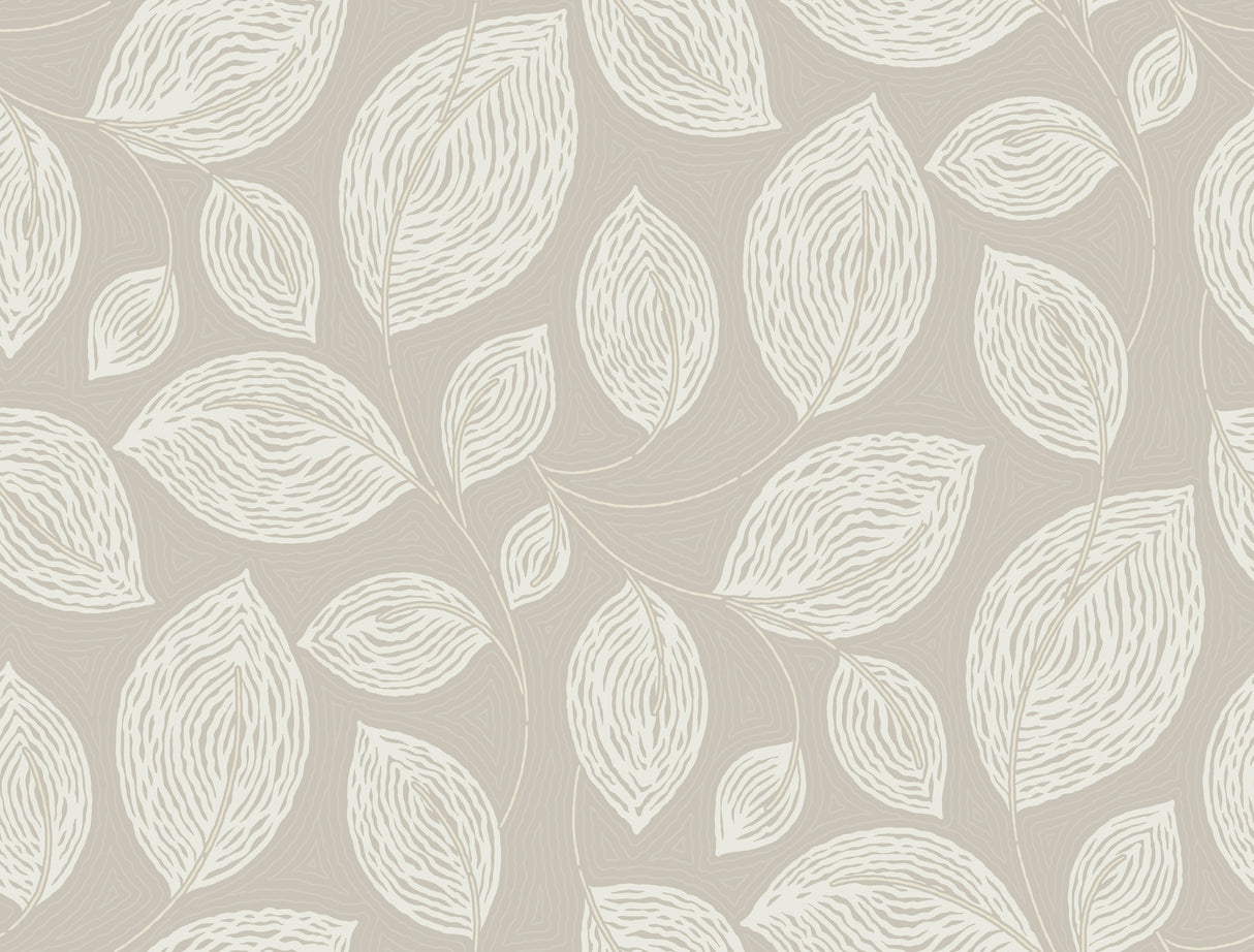 York EV3922 Contoured Leaves Taupe Wallpaper