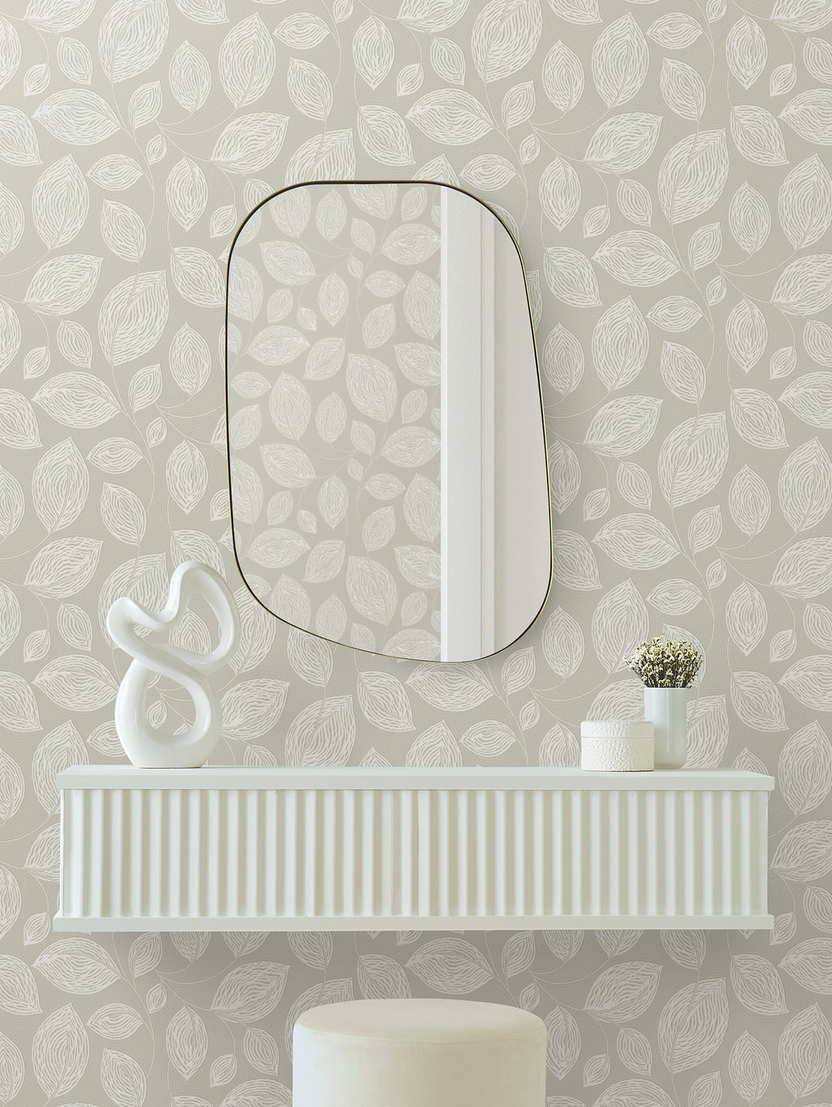 York EV3922 Contoured Leaves Taupe Wallpaper