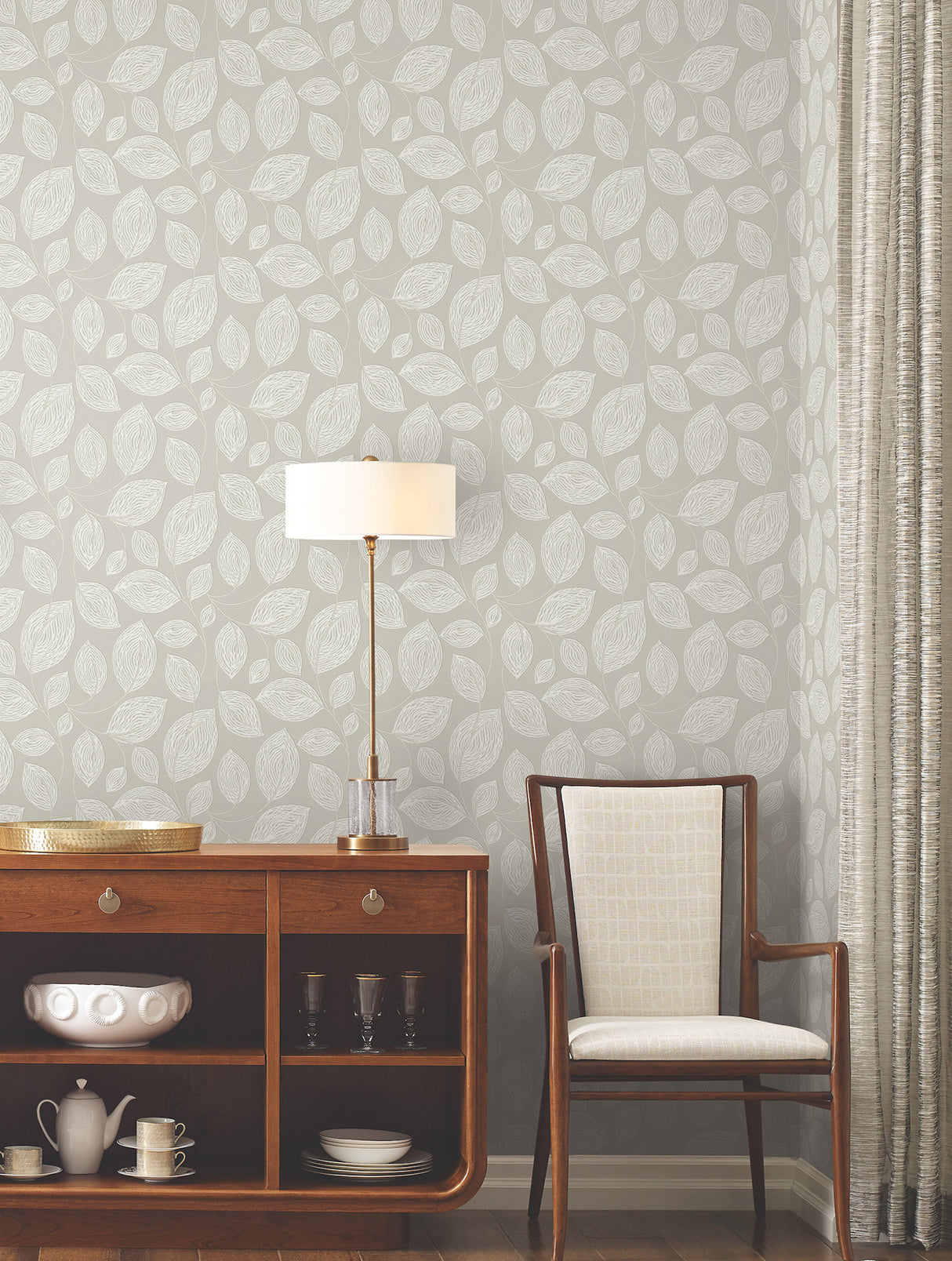 York EV3922 Contoured Leaves Taupe Wallpaper