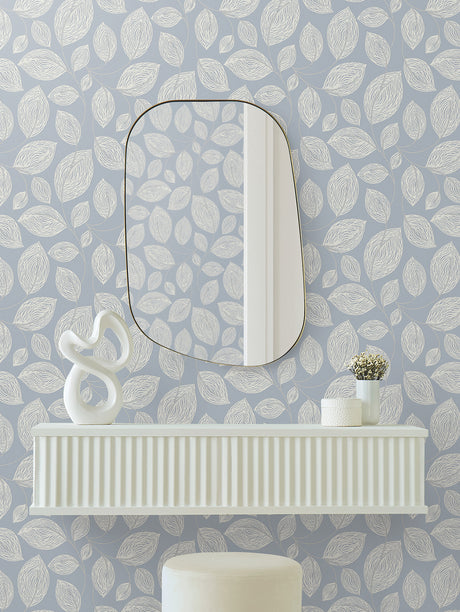 York EV3925 Contoured Leaves Indigo Blue Wallpaper