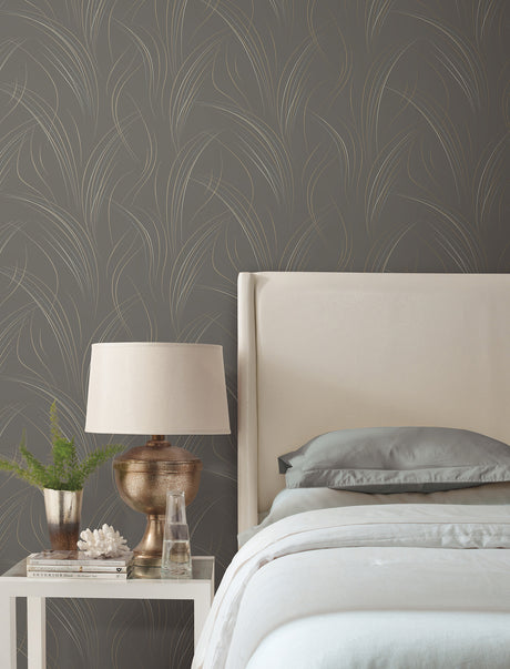 York EV3936 Graceful Wisp Charcoal Wallpaper
