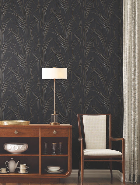 York EV3938 Graceful Wisp Black Wallpaper