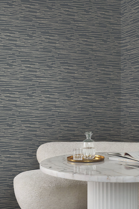 York EV3940 Line Horizon Charcoal Wallpaper