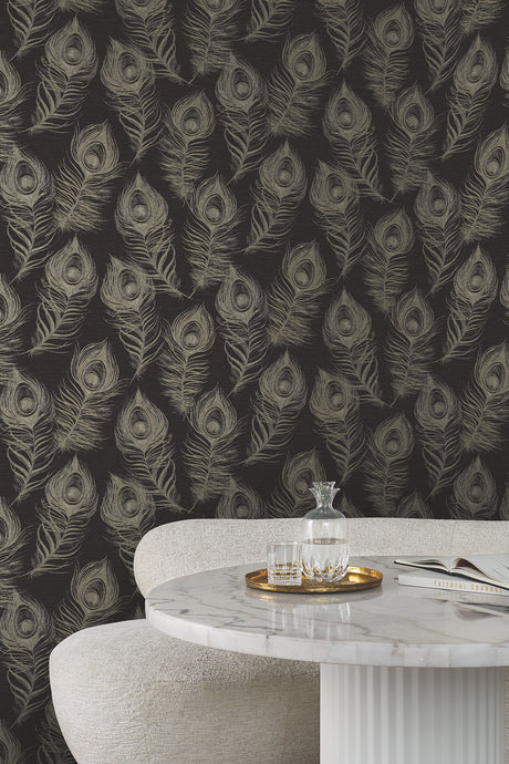 York EV3942 Regal Peacock Black Wallpaper