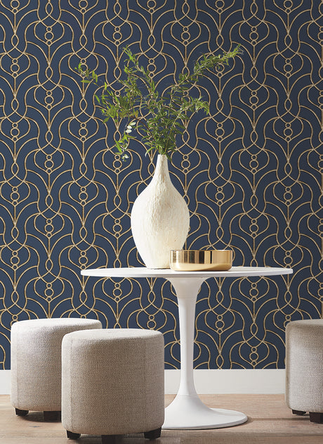 York EV3946 Divine Trellis Navy Wallpaper