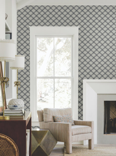York EV3969 Bayside Basket Weave Navy Wallpaper