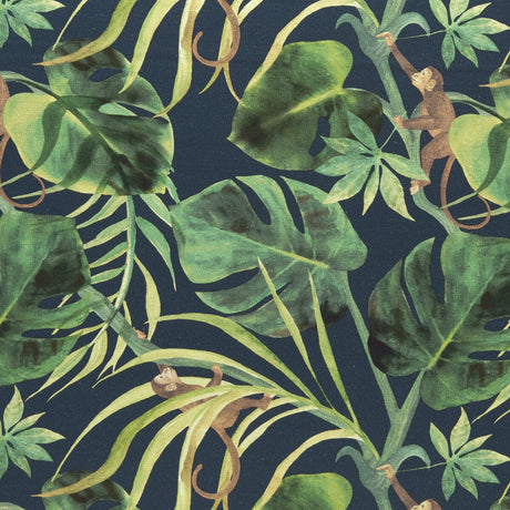 CLARKE AND CLARKE F0998/02.CAC.0 MONKEY BUSINESS INDIGO Fabric - Eade's Wallpaper