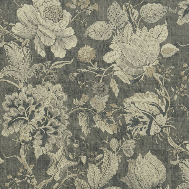 CLARKE AND CLARKE F1048/01.CAC.0 SISSINGHURST CHARCOAL Fabric - Eade's Wallpaper