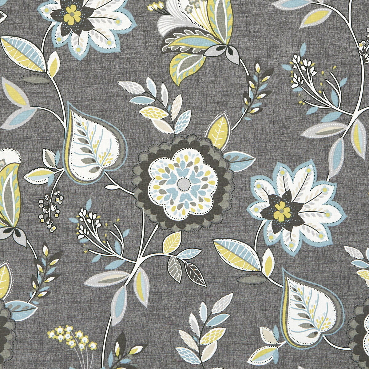 CLARKE AND CLARKE F1066/01.CAC.0 OCTAVIA CHARCOAL/CHARTREUSE Fabric - Eade's Wallpaper