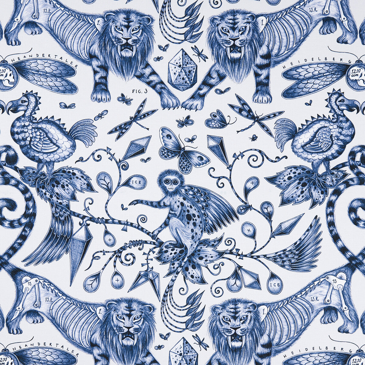 CLARKE AND CLARKE F1109/01.CAC.0 EXTINCT BLUE Fabric - Eade's Wallpaper