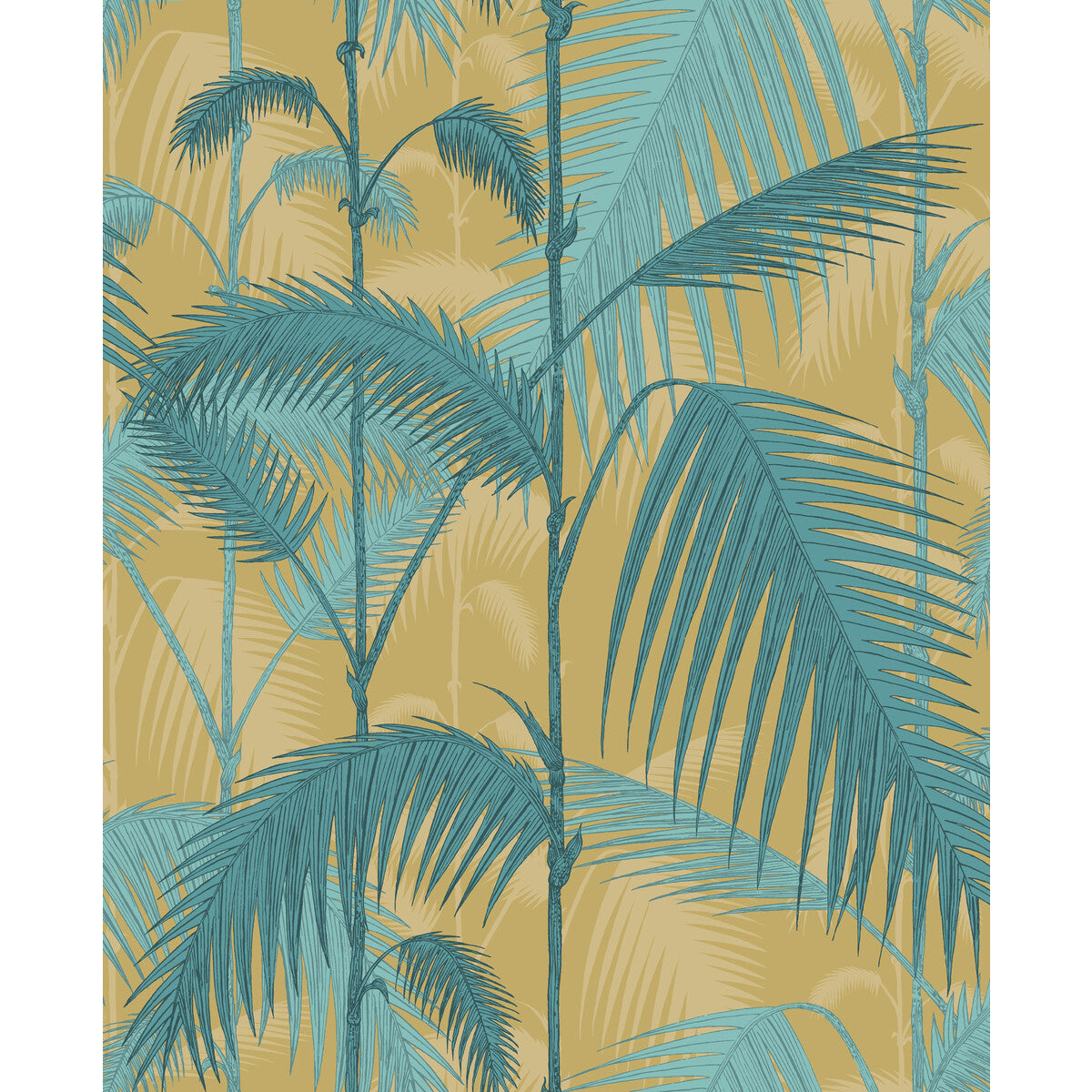 COLE & SON F111/2003L.CS.0 PALM JUNGLE ORCHRE & PETROL Fabric - Eade's Wallpaper