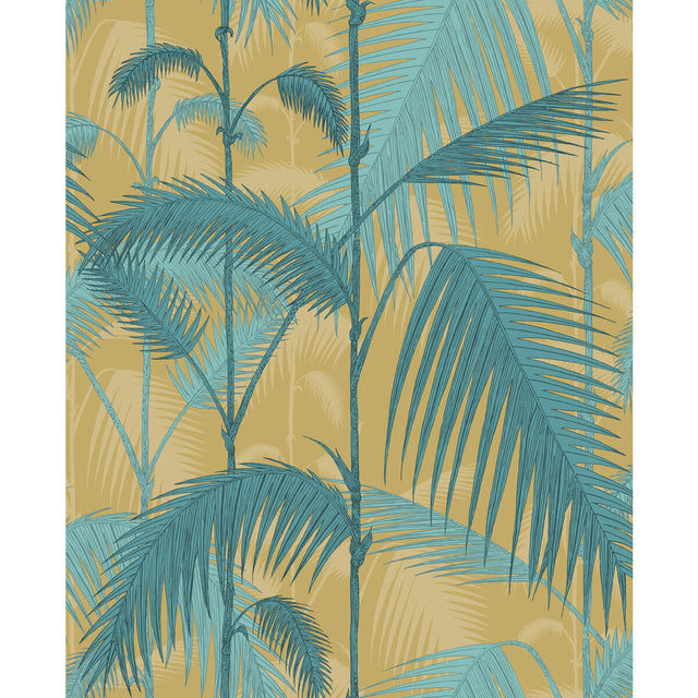 COLE & SON F111/2003L.CS.0 PALM JUNGLE ORCHRE & PETROL Fabric - Eade's Wallpaper